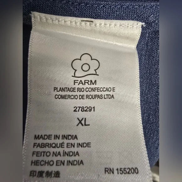 FarmRio For Anthropologie Asymmetrical Blue and Cream Top, Side Zip, Size XL - Picture 5 of 5